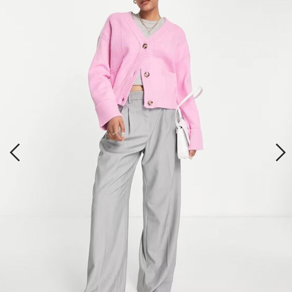 River Island boxy ribbed cardigan in bright pink size XS - Picture 2 of 8